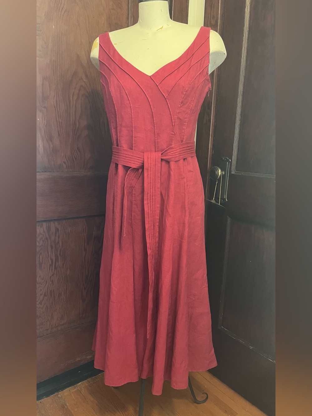 Per Una V-Neck Sleeveless Lined Linen Belted Maxi Dress - Size 12L
